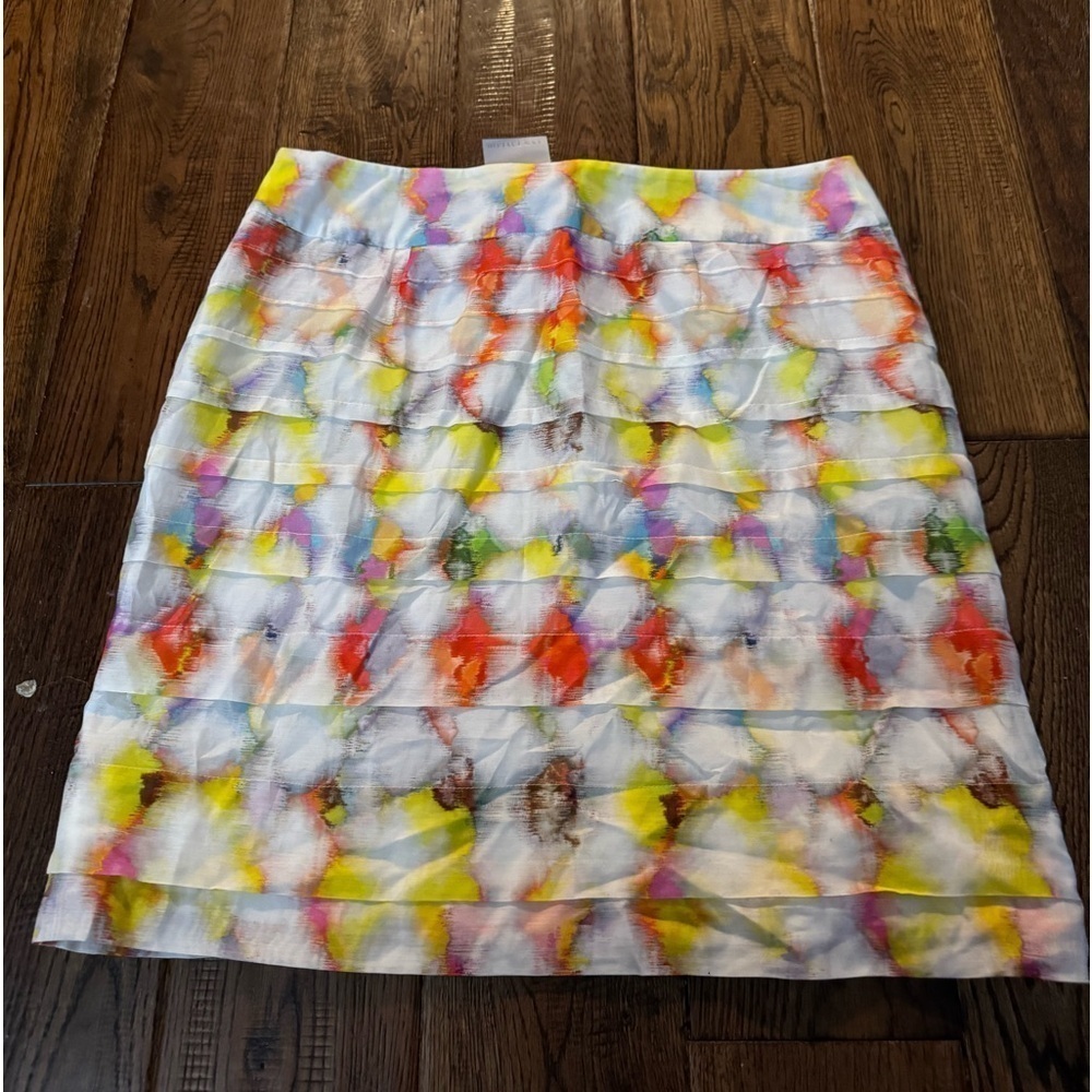 Ann Taylor Silk Cotton Printed Ruffle Geometric Straight Pencil Skirt - Picture 2 of 4